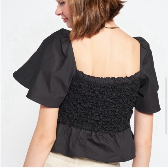 Mare Mare black top blouse shirred peplum bows ties Anthropologie Anthro - Picture 7 of 7